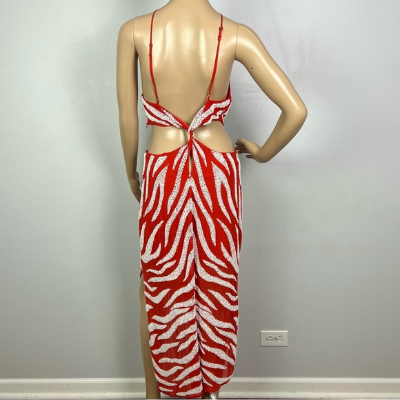 HAUTE HIPPIE CUTOUT BEADED SILK MIDI DRESS - Picture 12 of 13